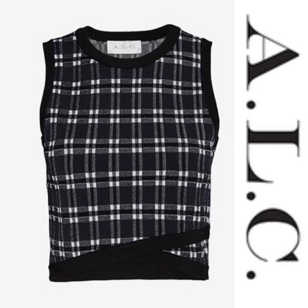 A.L.C Plaid Crisscross Cropped Sleeveless Top